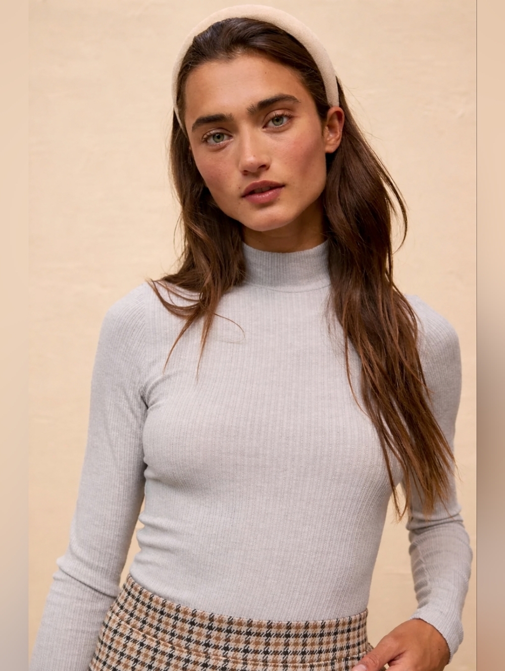 AE | Long-Sleeve Mock Neck Pointelle Bodysuit, Size M